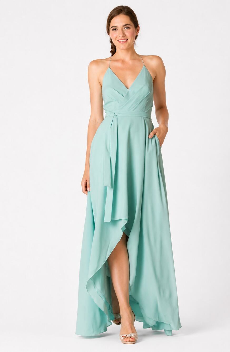 NWT Bari Jay Cross Back High-Low Shallow Blue Bridesmaid Dress